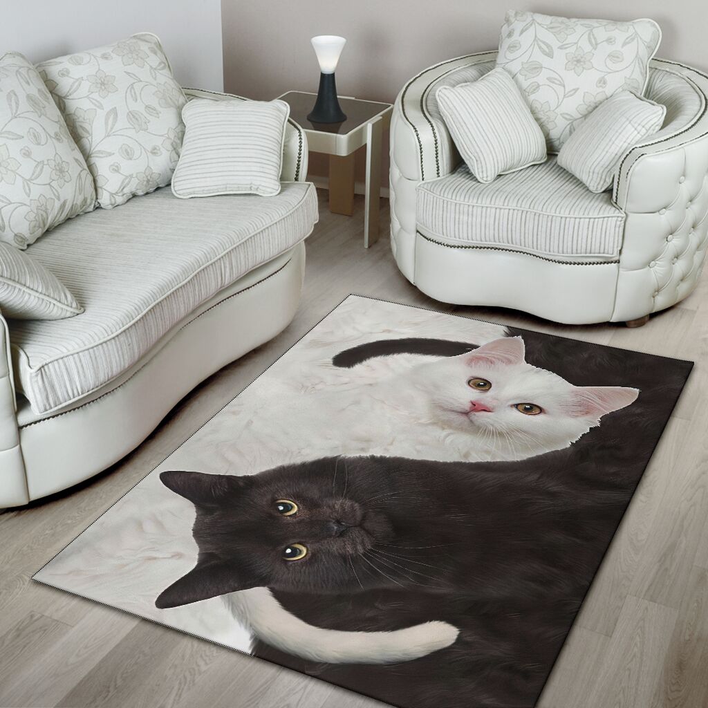 Yin Yang Cats Fur Pattern Print Cat Rug 0622