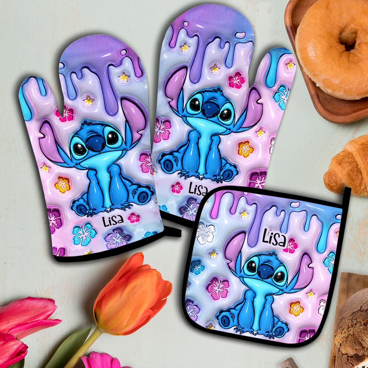 Ohana Means Family - Personalized Ohana Oven Mitts & Pot Holder Set