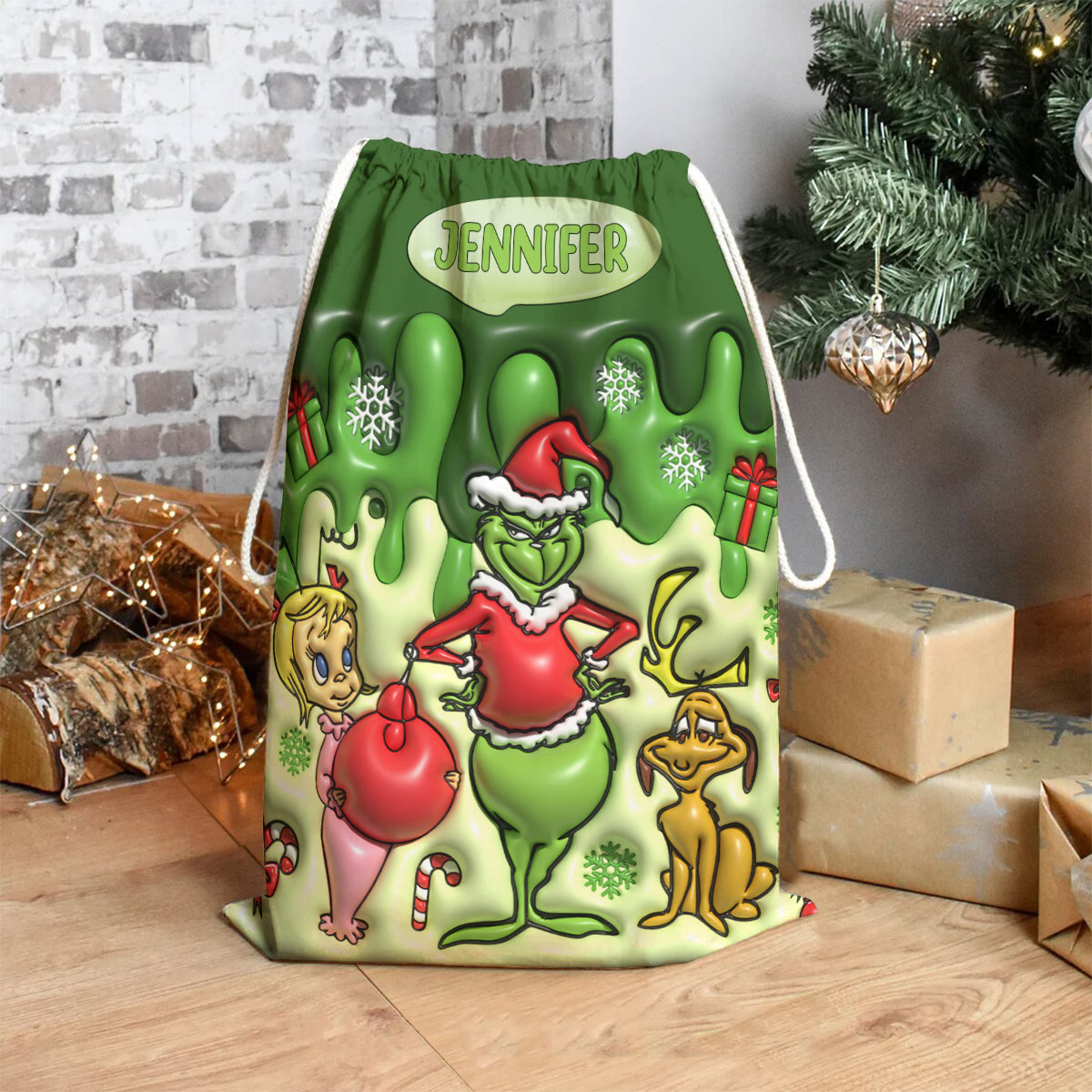 Merry Chrisrtmas - Personalized Stole Christmas Drawstring Tote Bag