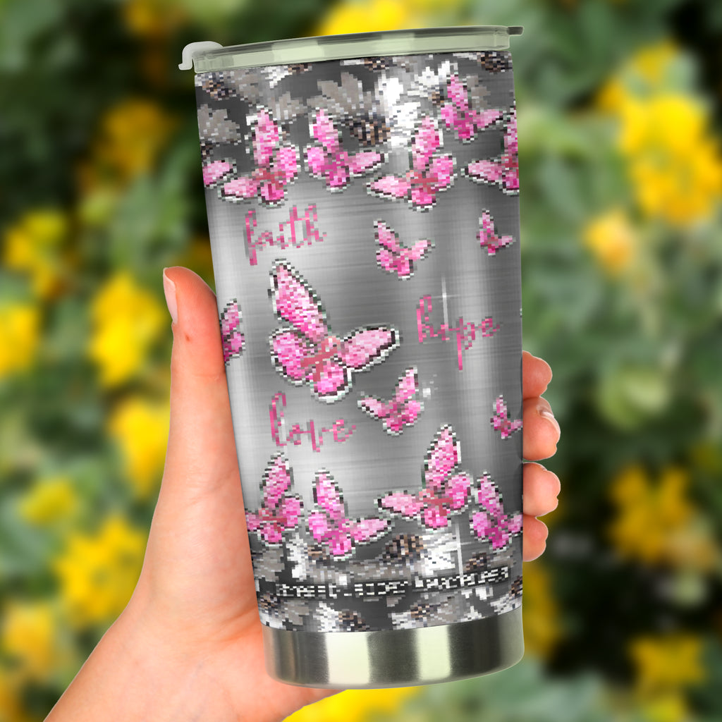 Faith Hope Love - Breast Cancer Awareness Tumbler With Metal Pattern Print 0622