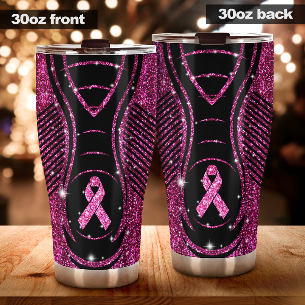 In November We Wear Pink Faux Glitter Print Breast Cancer Awareness Tumbler 0622