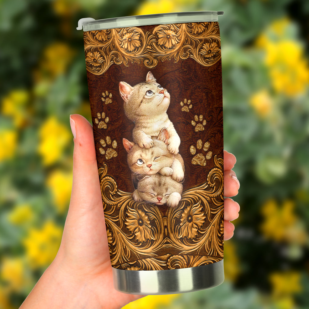 Cat Leather Pattern Print Cat Tumbler 0622