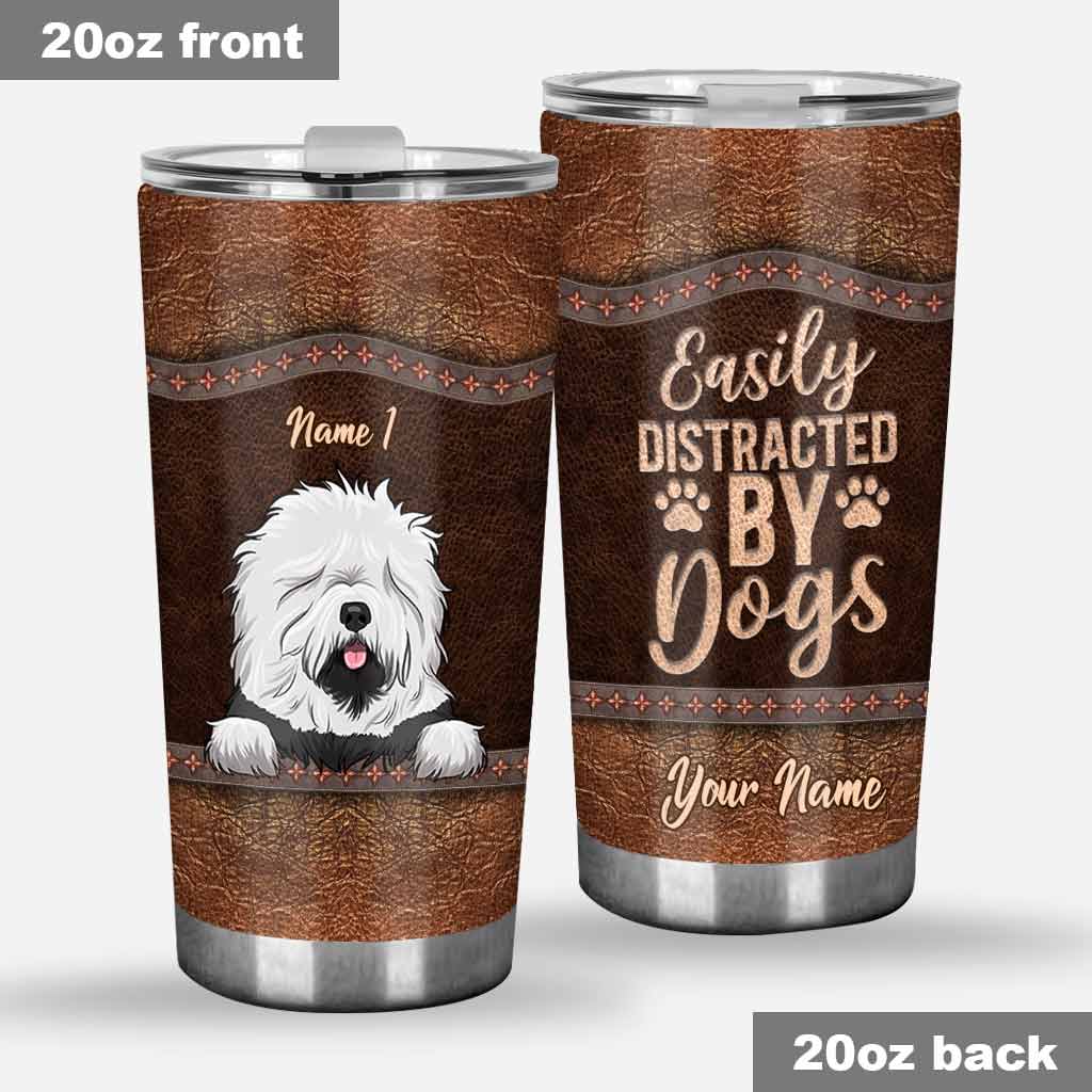 Love Dogs - Personalized Dog Tumbler With Leather Pattern Print