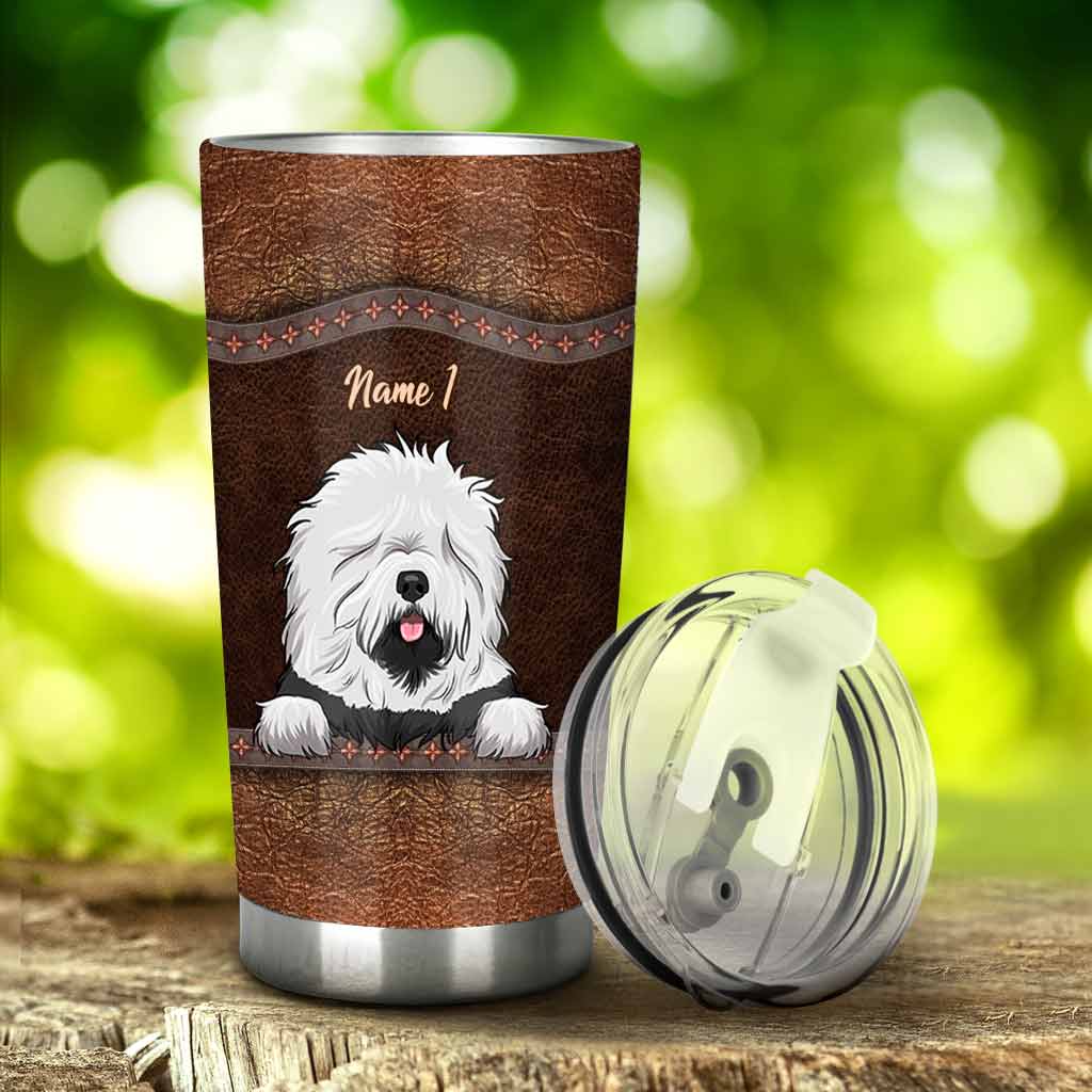Love Dogs - Personalized Dog Tumbler With Leather Pattern Print