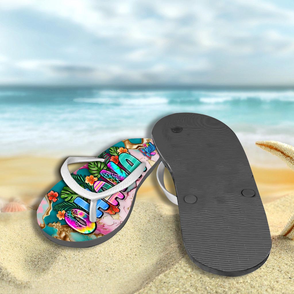 Ohana Tropical Colorful Leopard - Personalized Ohana Flip Flops