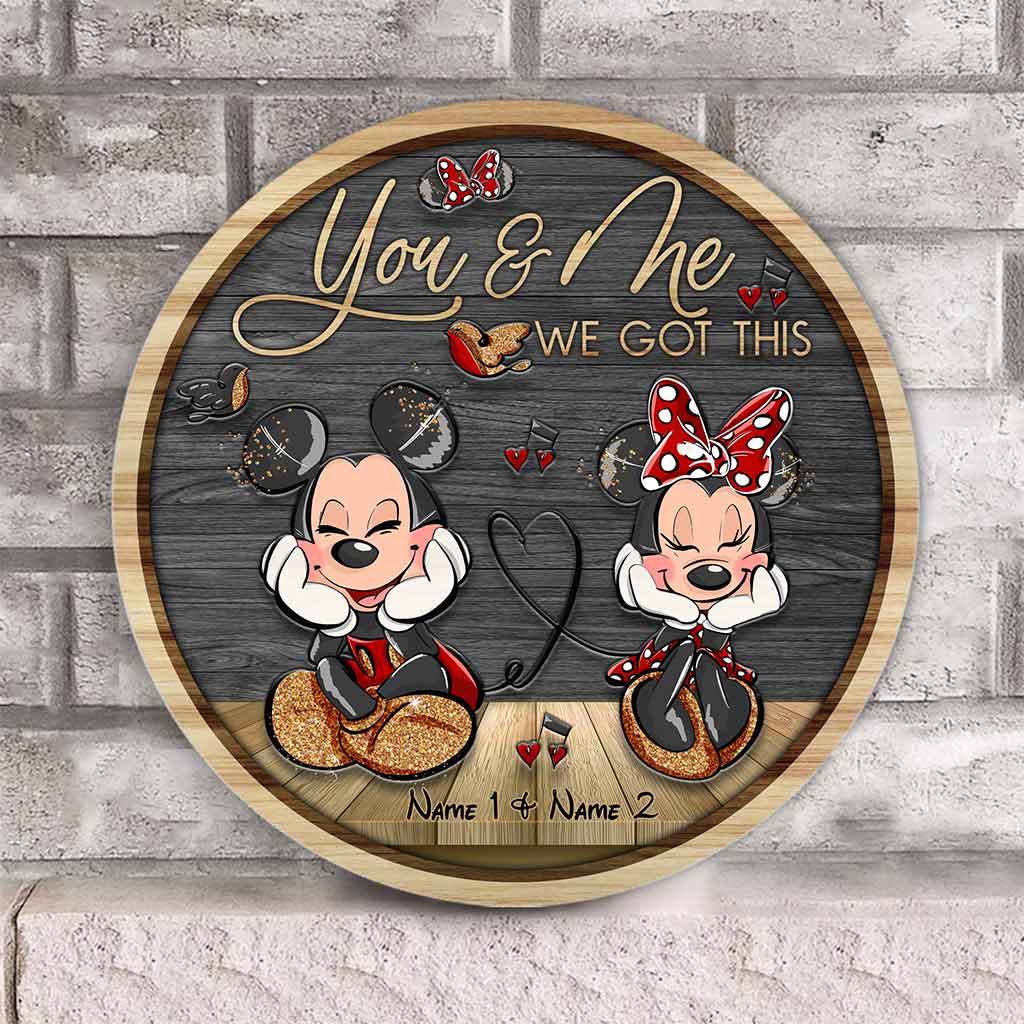 You And Me We Got This Mouse Ears Couple - Personalized Round Wood Sign With 3D Pattern Print