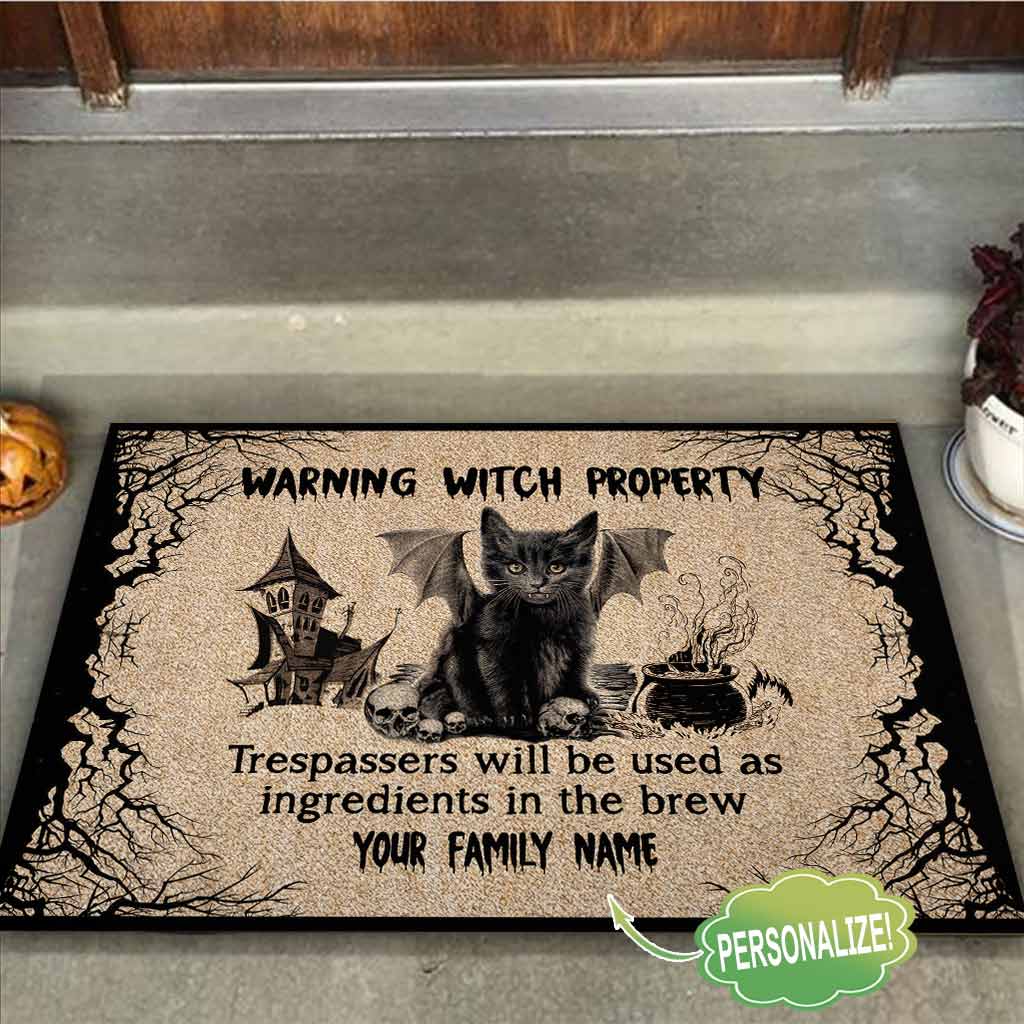 Warning Witch Property Personalized Coir Pattern Print Doormat