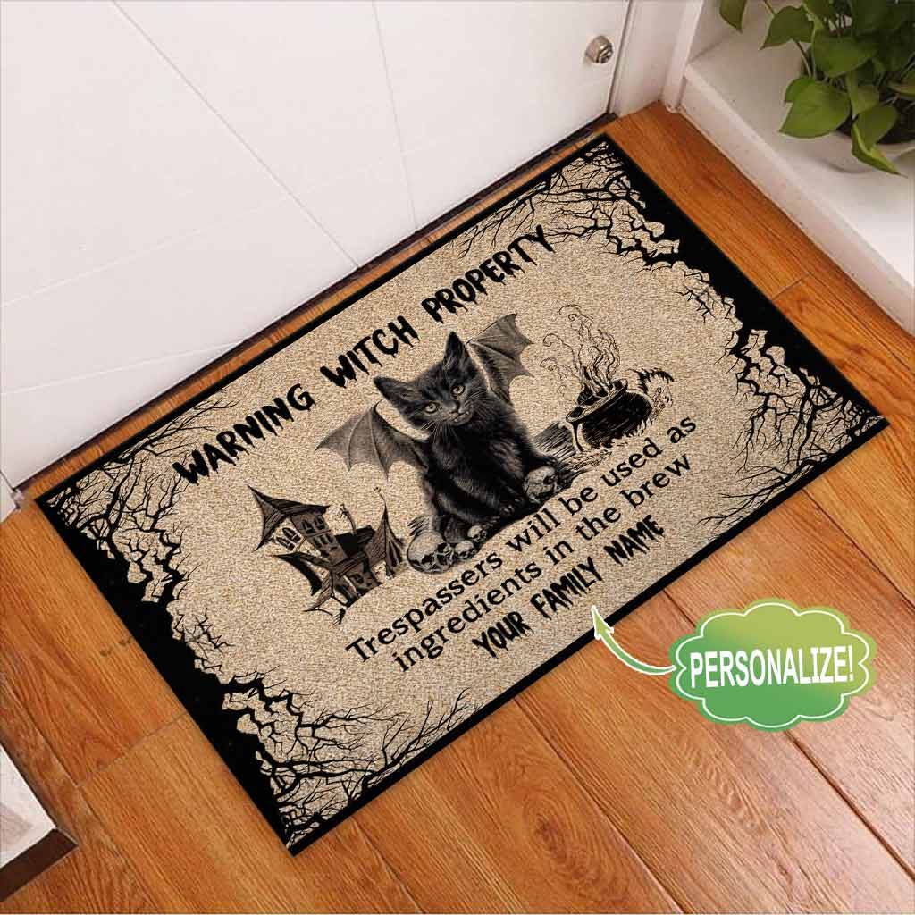 Warning Witch Property Personalized Coir Pattern Print Doormat