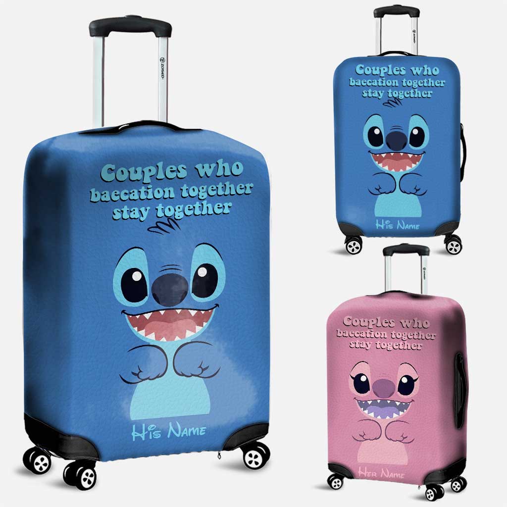 Baecation Ohana - Personalized Couple Travelling Luggage Cover With  Leather Pattern Print