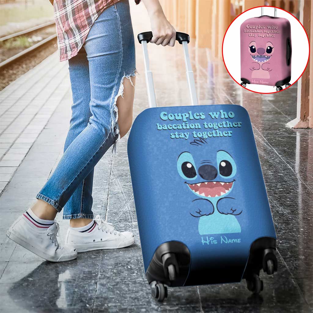 Baecation Ohana - Personalized Couple Travelling Luggage Cover With  Leather Pattern Print