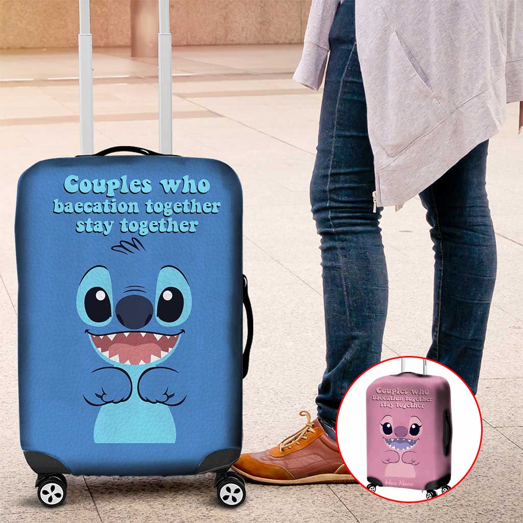 Baecation Ohana - Personalized Couple Travelling Luggage Cover With  Leather Pattern Print