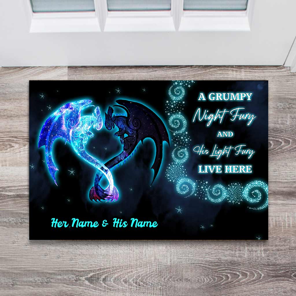 A Grumpy Night Fury With His Light Fury - Personalized Dragon Doormat
