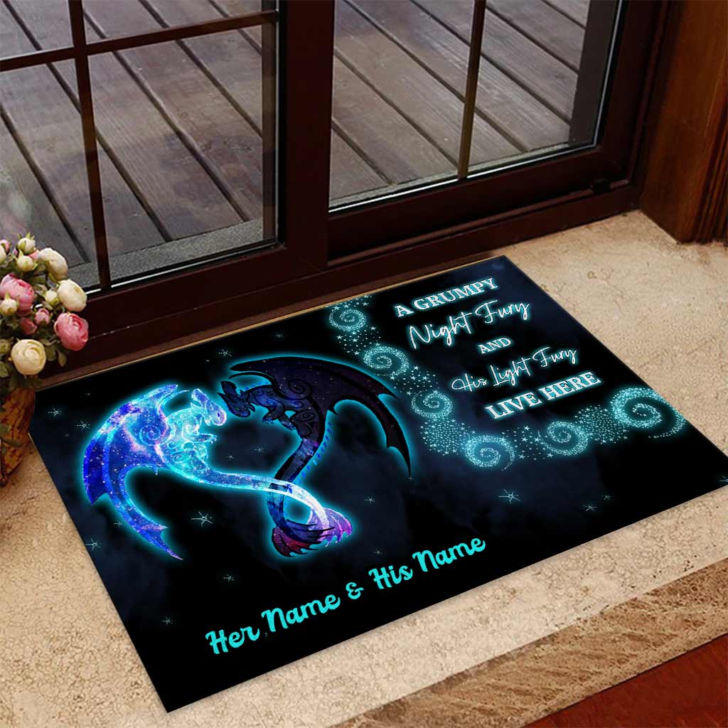 A Grumpy Night Fury With His Light Fury - Personalized Dragon Doormat