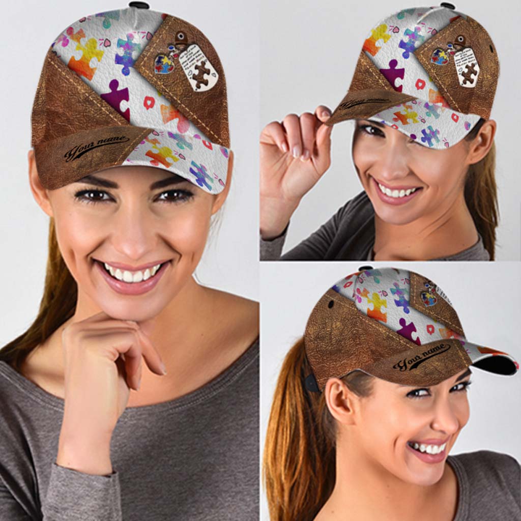 Autism Awareness Personalized Leather Pattern Print Cap With Printed Vent Holes
