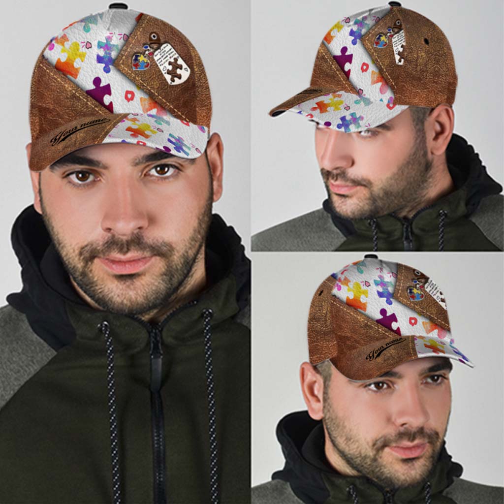 Autism Awareness Personalized Leather Pattern Print Cap With Printed Vent Holes