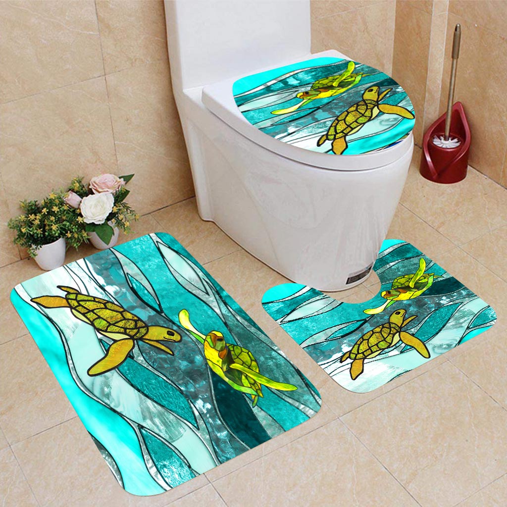 Turtle Lover Beach Soul Ocean Vibes - Turtle Bathroom Curtain & Mats Set