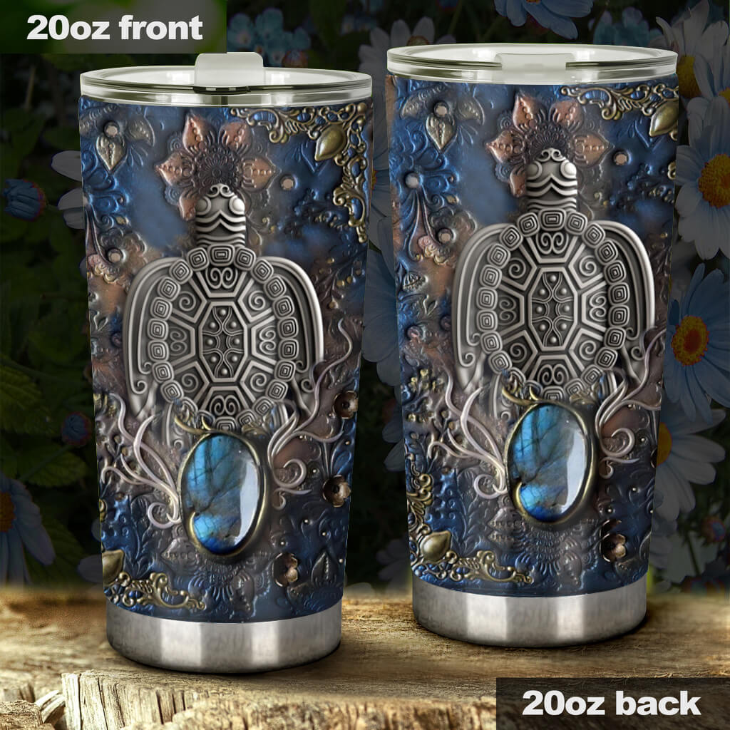 Love Turtles Metal Pattern Print Tumbler