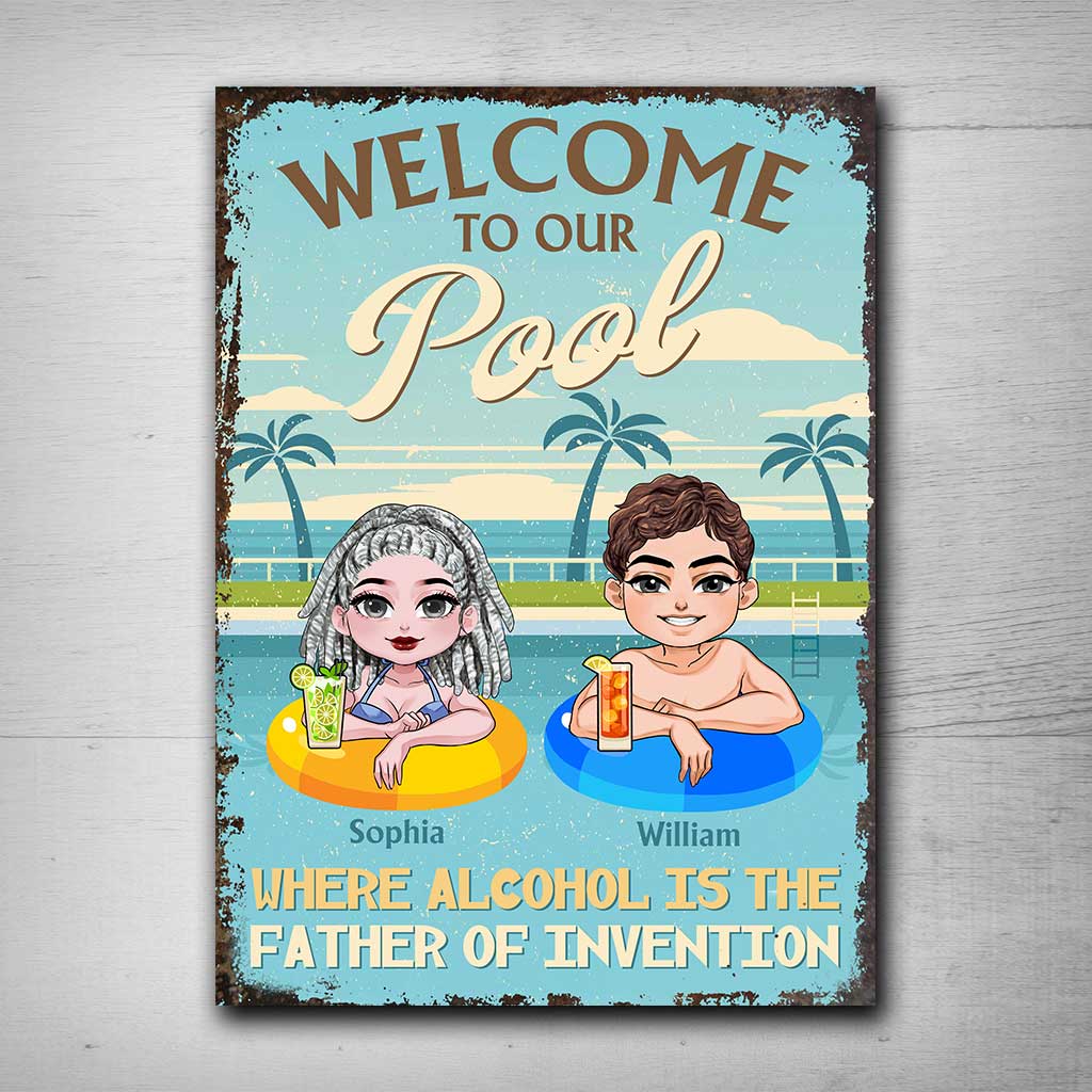 Where Alcohol Is The Father Of Invention - Personalized Backyard Rectangle Metal Sign