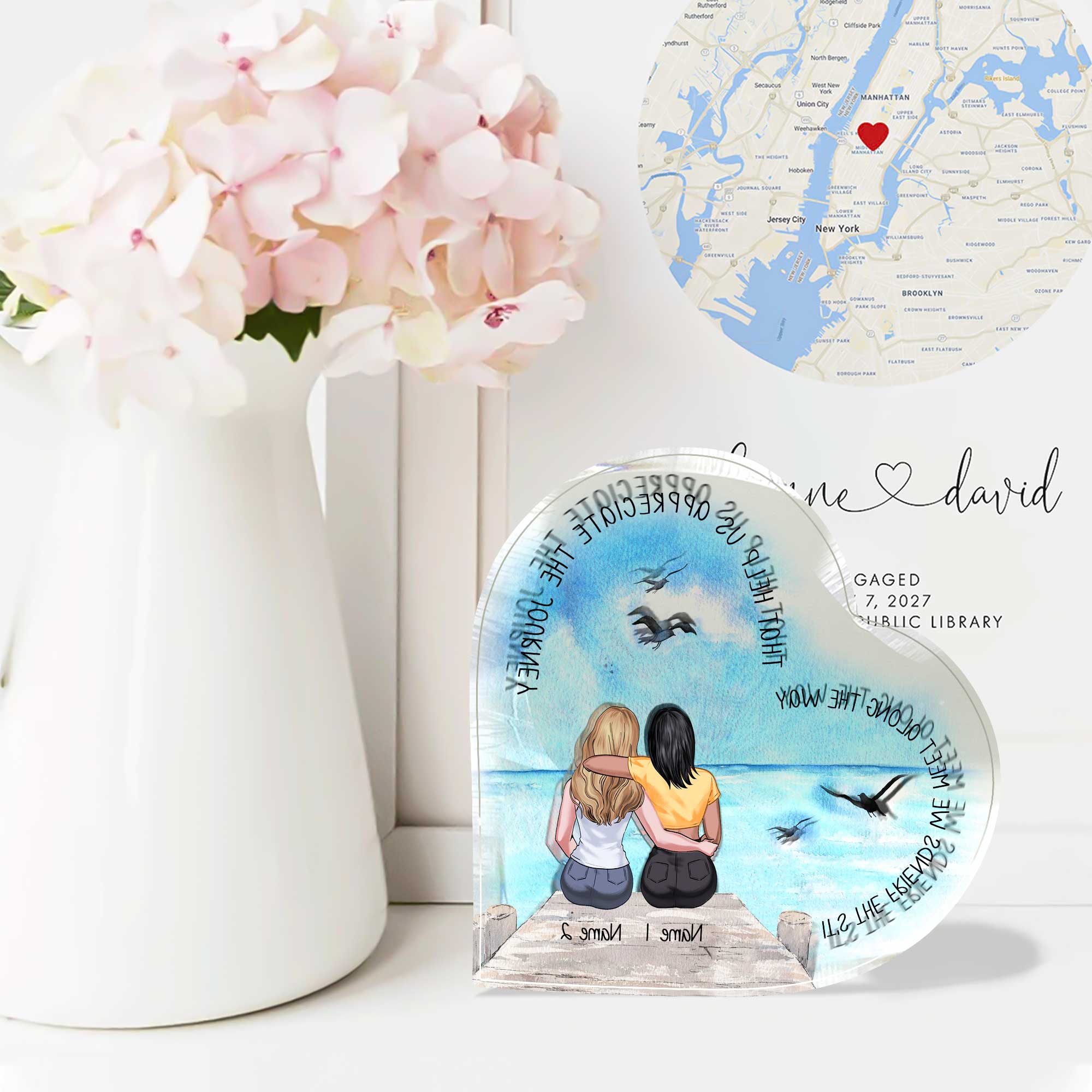 It's The Friends We Meet Along The Way - Personalized Bestie Custom Shaped Acrylic Plaque
