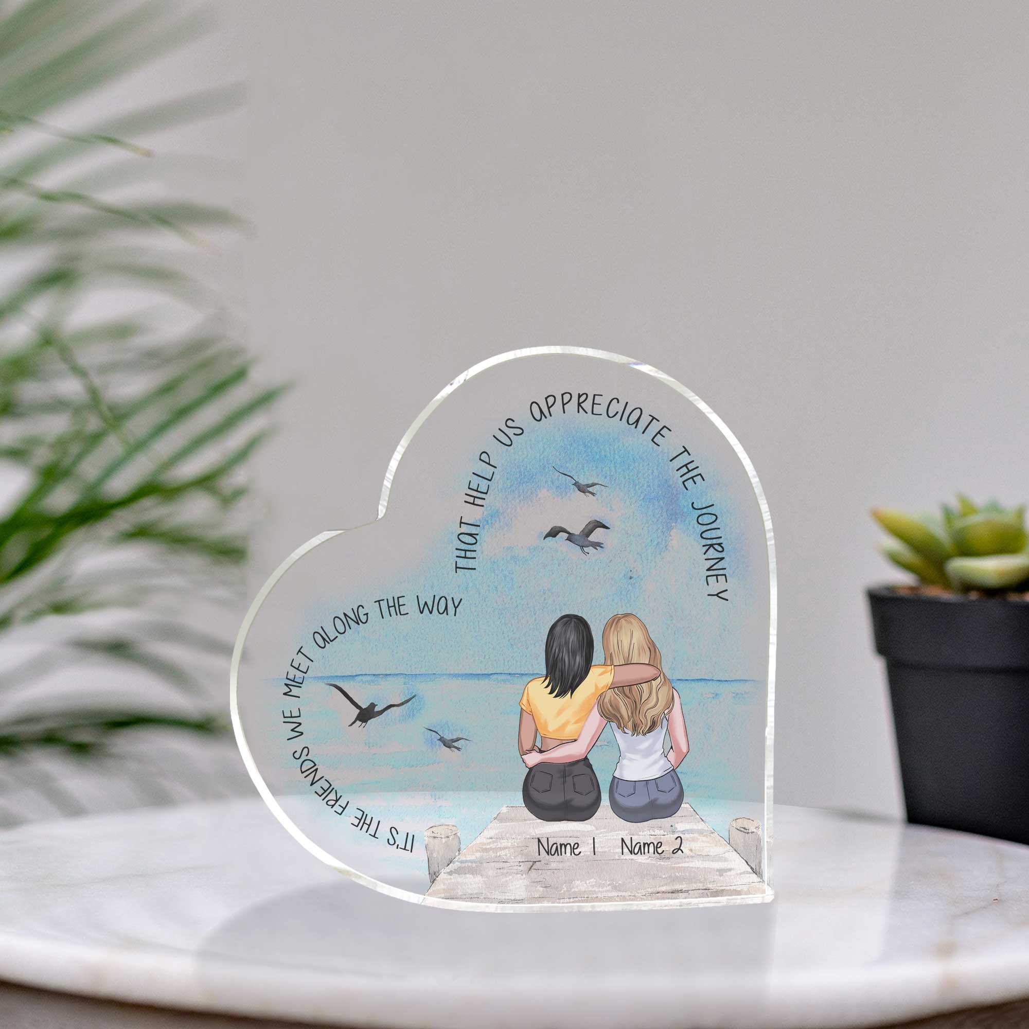 It's The Friends We Meet Along The Way - Personalized Bestie Custom Shaped Acrylic Plaque