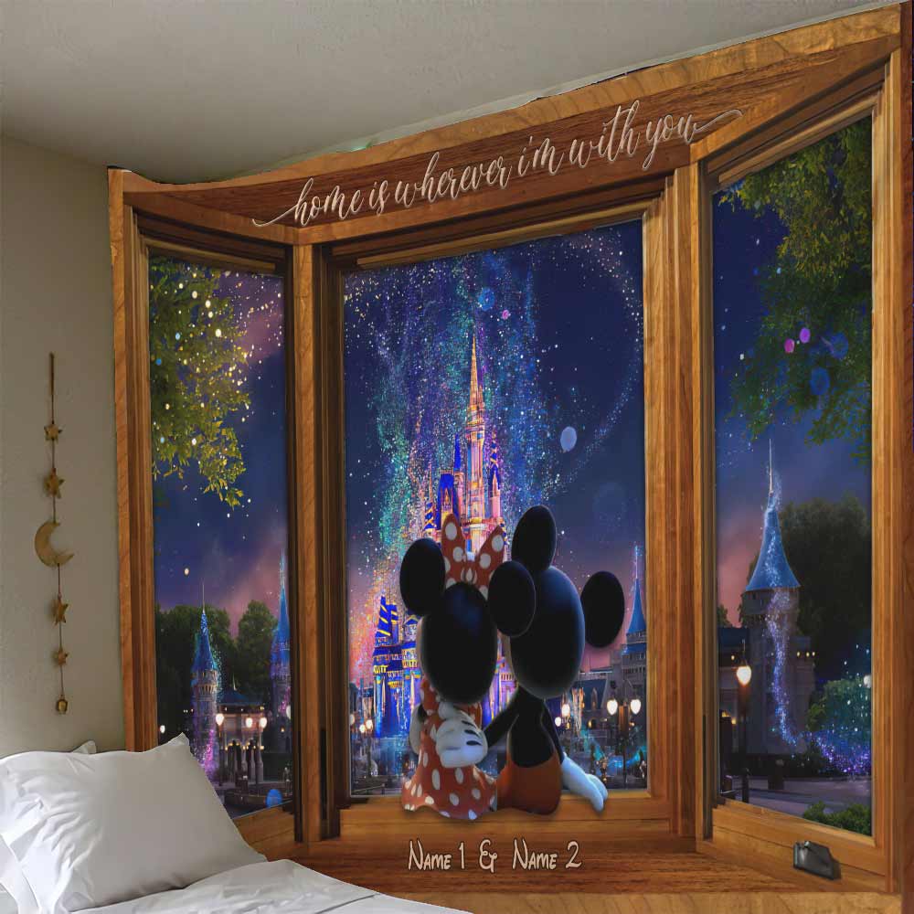 Home Is Wherever I Am With You Mouse Ears - Personalized Couple Mouse Wall Tapestry