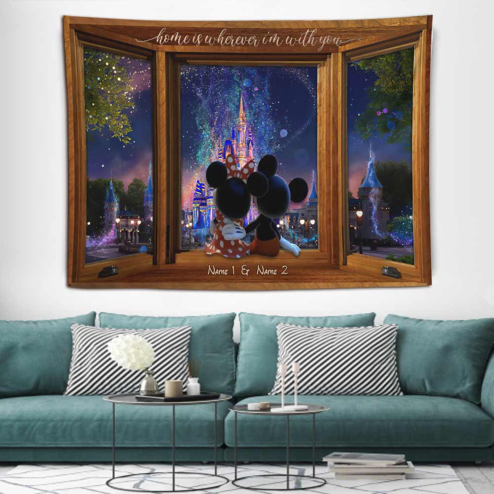 Home Is Wherever I Am With You Mouse Ears - Personalized Couple Mouse Wall Tapestry