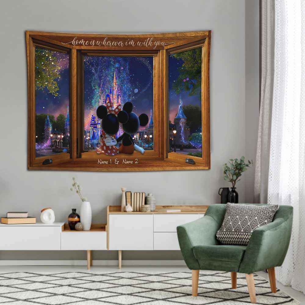 Home Is Wherever I Am With You Mouse Ears - Personalized Couple Mouse Wall Tapestry