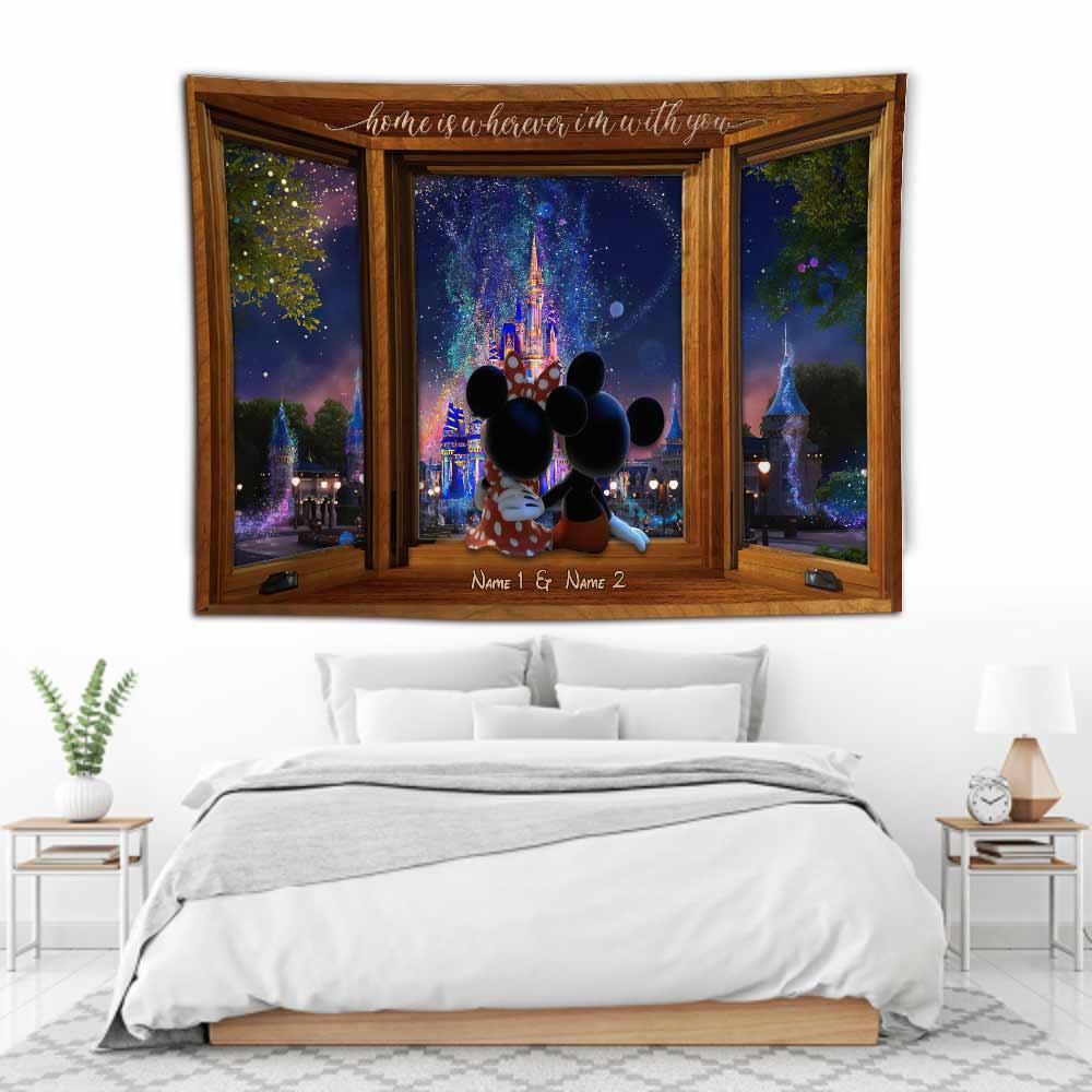 Home Is Wherever I Am With You Mouse Ears - Personalized Couple Mouse Wall Tapestry