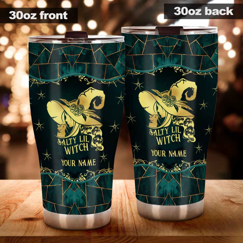 Salty Lil Witch Gold Green Printed Pattern Personalized Tumbler
