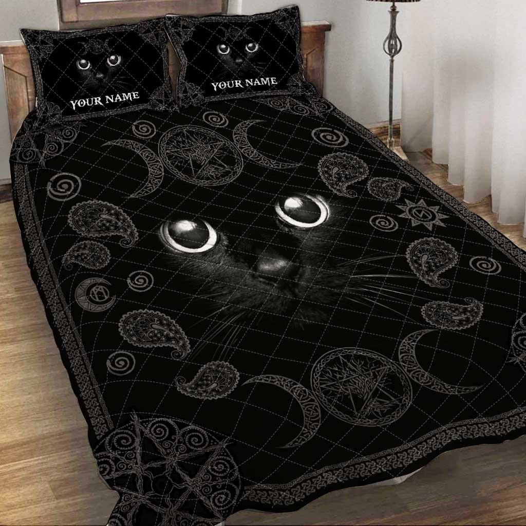 Witchy Black Cat - Personalized Witch Quilt Set