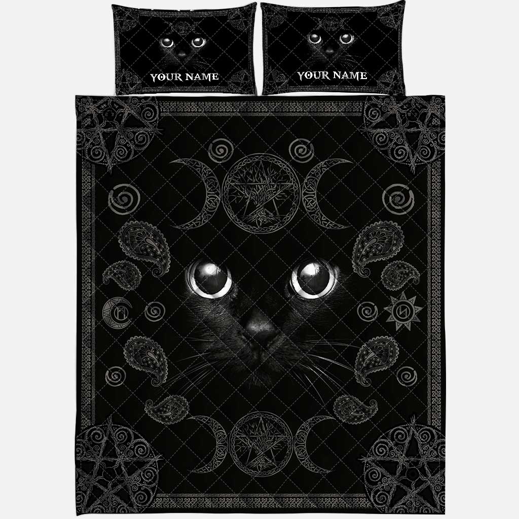 Witchy Black Cat - Personalized Witch Quilt Set