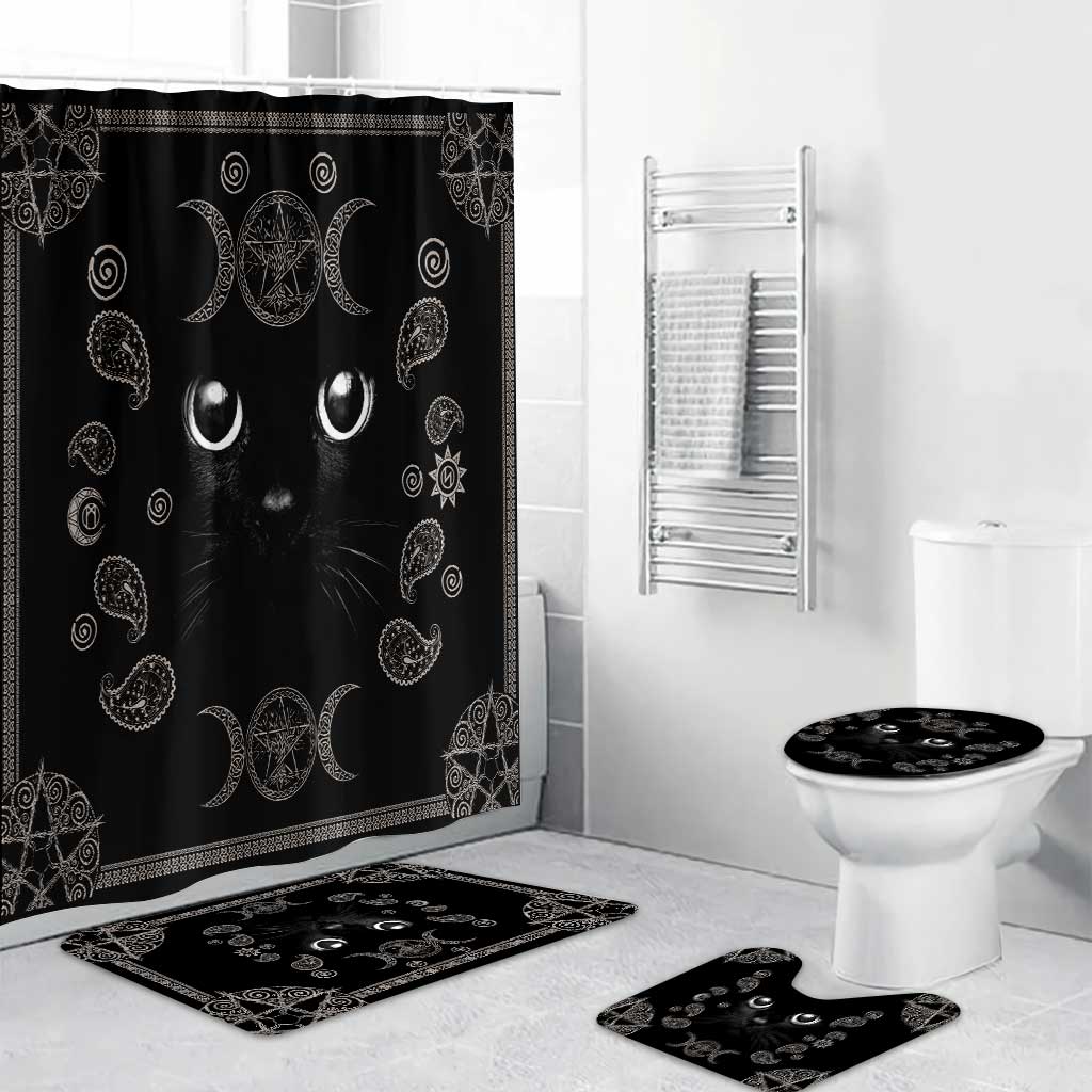 Witchy Black Cat - Witch Bathroom Curtain & Mats Set