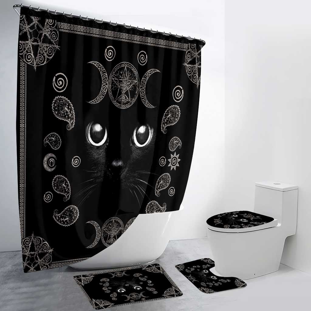 Witchy Black Cat - Witch Bathroom Curtain & Mats Set