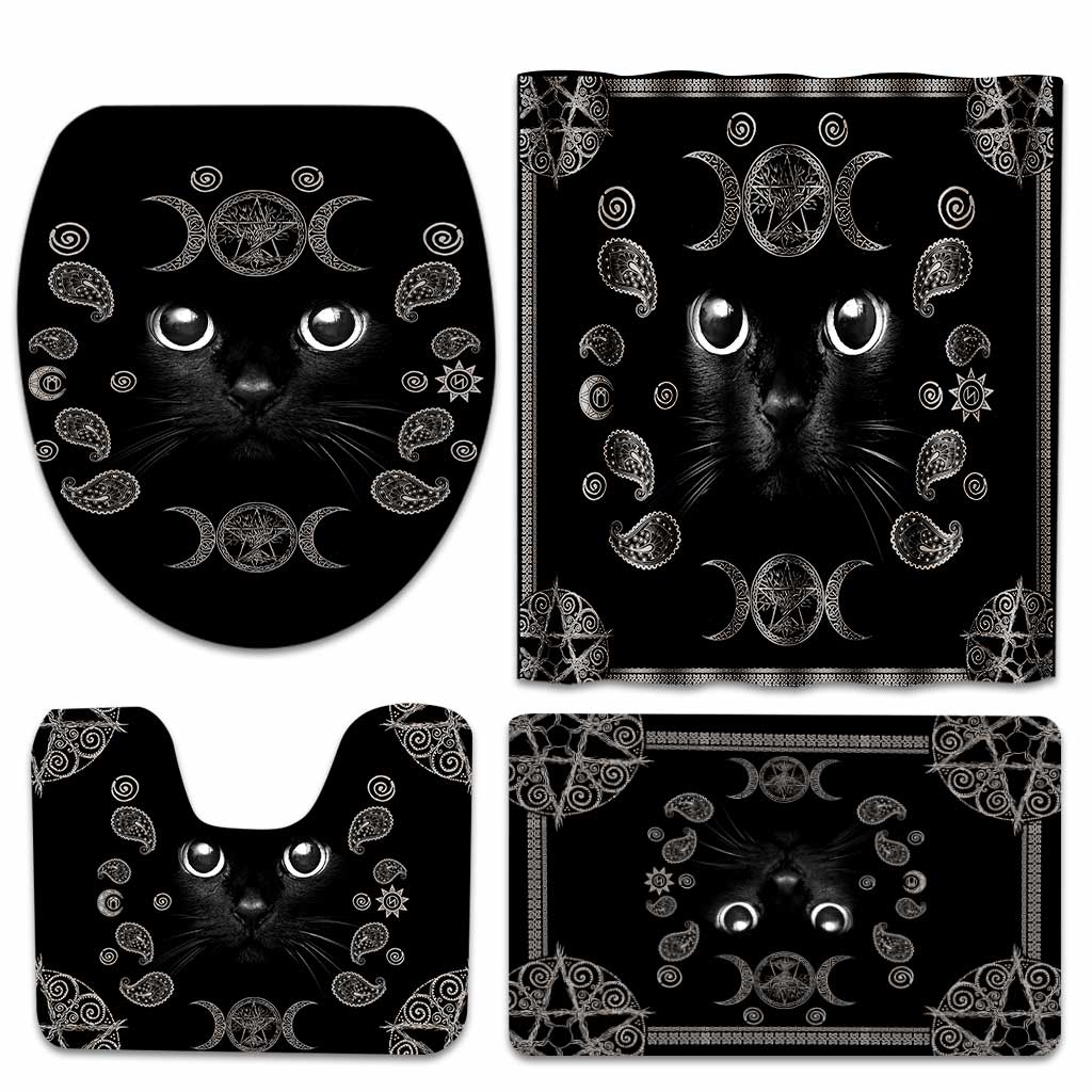 Witchy Black Cat - Witch Bathroom Curtain & Mats Set