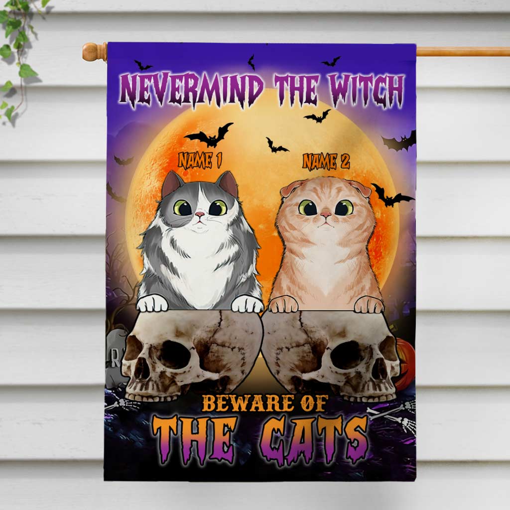 Beware Of The Cats - Personalized Halloween Witch House Flag