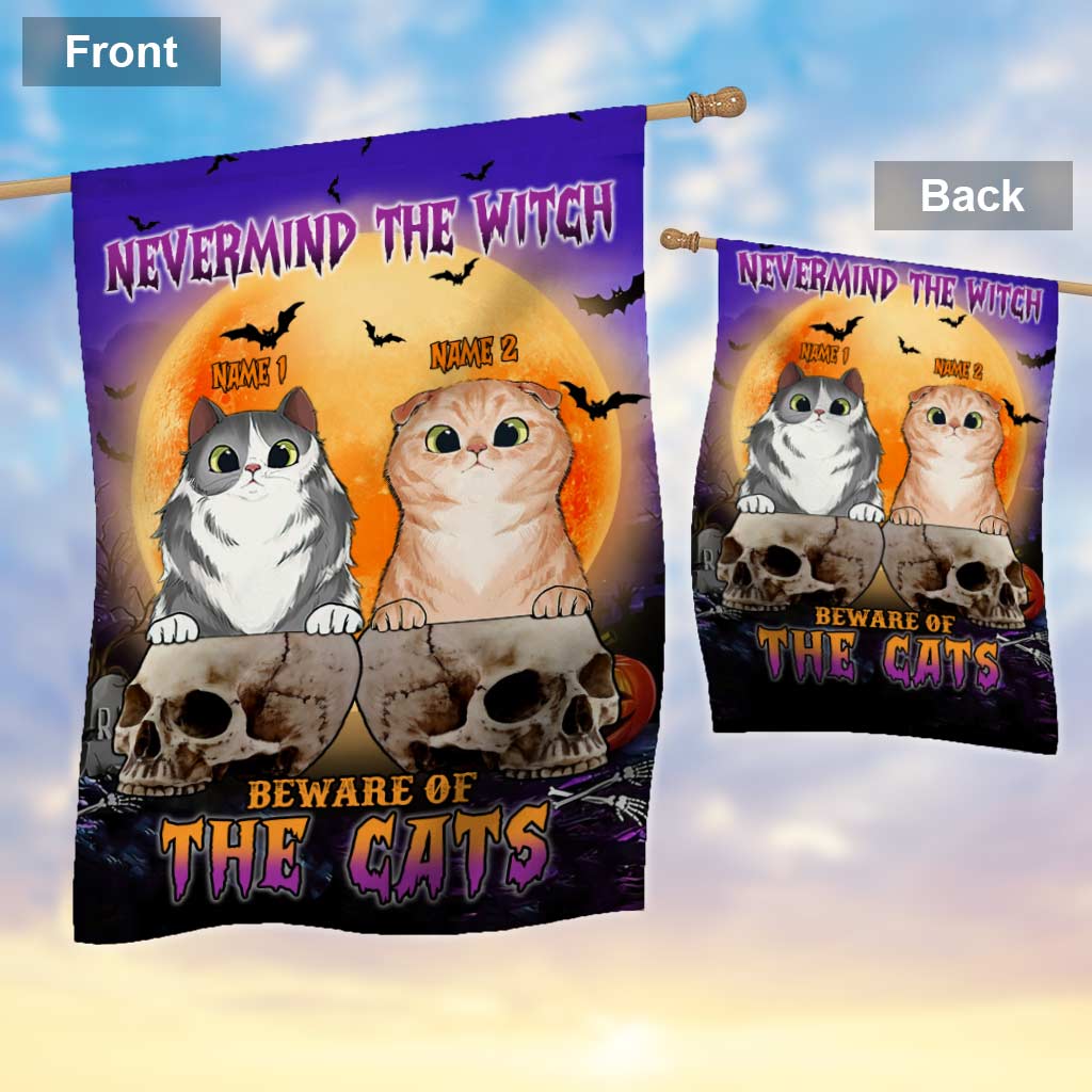 Beware Of The Cats - Personalized Halloween Witch House Flag