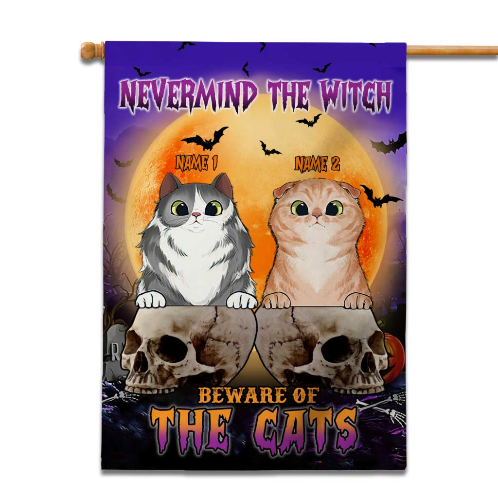 Beware Of The Cats - Personalized Halloween Witch House Flag