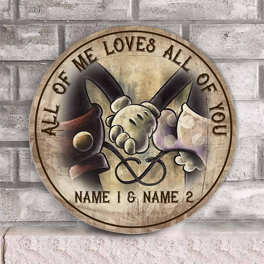 Lovely Mouse Ears Couple - Personalized Round Wood Sign