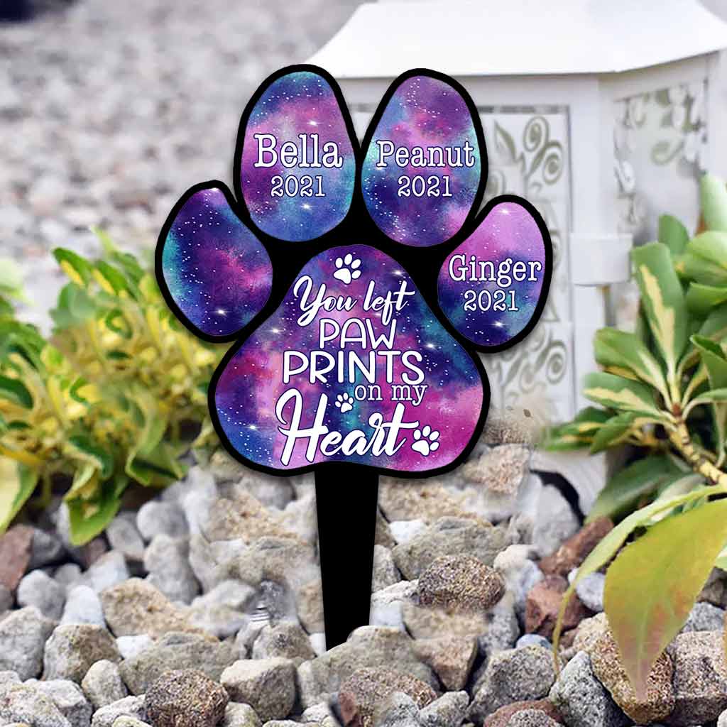 You Left PawPrints On My Heart - Personalized Dog Acrylic Garden Sign (Printed On 1 Side)