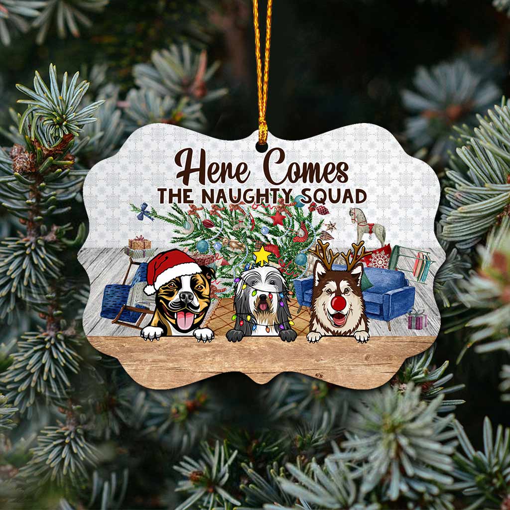 Here Comes The Naughty Squad - Personalized Christmas Dog Ornament (Printed On Both Sides)