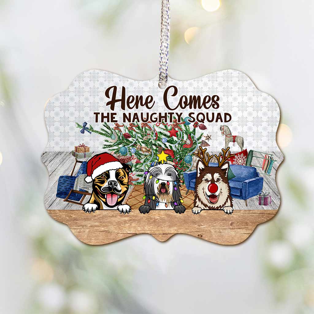 Here Comes The Naughty Squad - Personalized Christmas Dog Ornament (Printed On Both Sides)