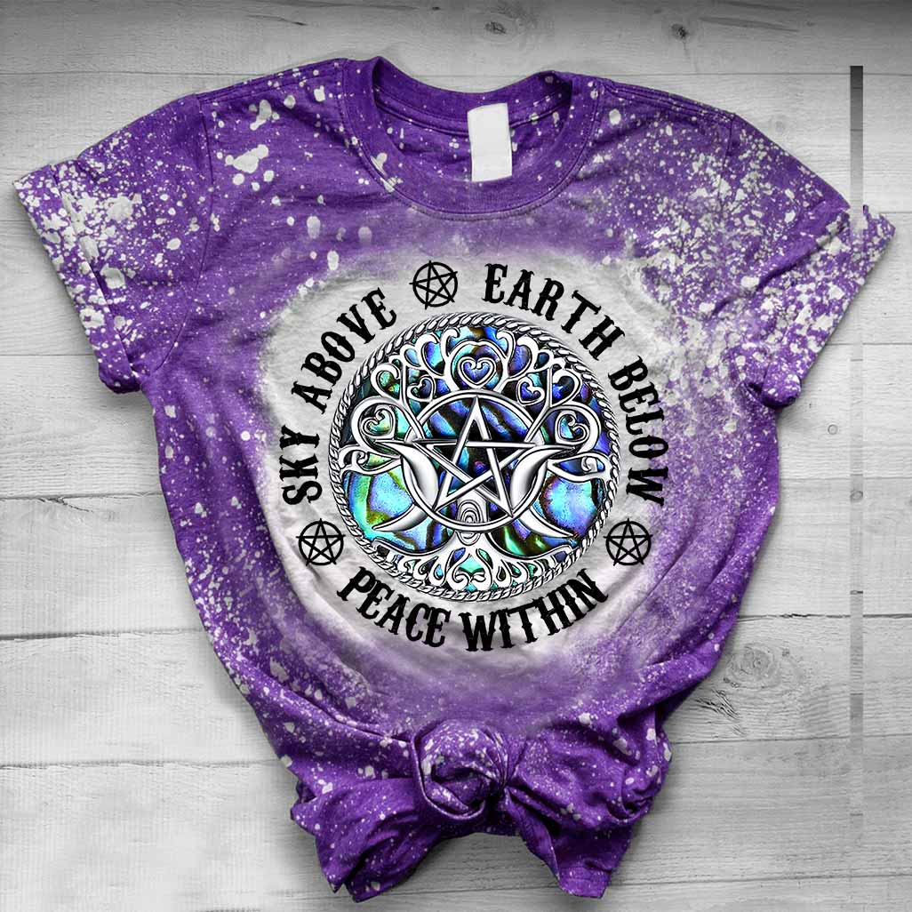 Sky Above Earth Below Triple Moon - Witch Handmade Bleached Shirts
