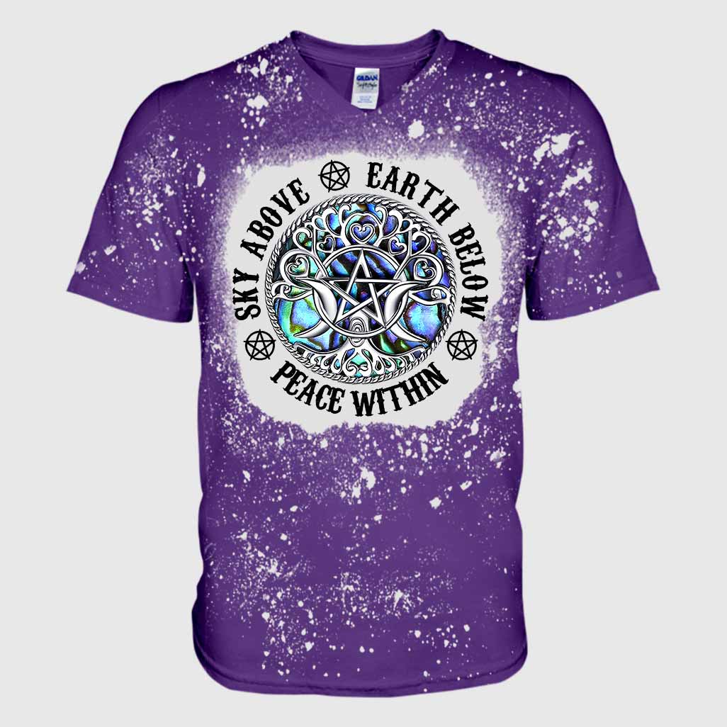 Sky Above Earth Below Triple Moon - Witch Handmade Bleached Shirts