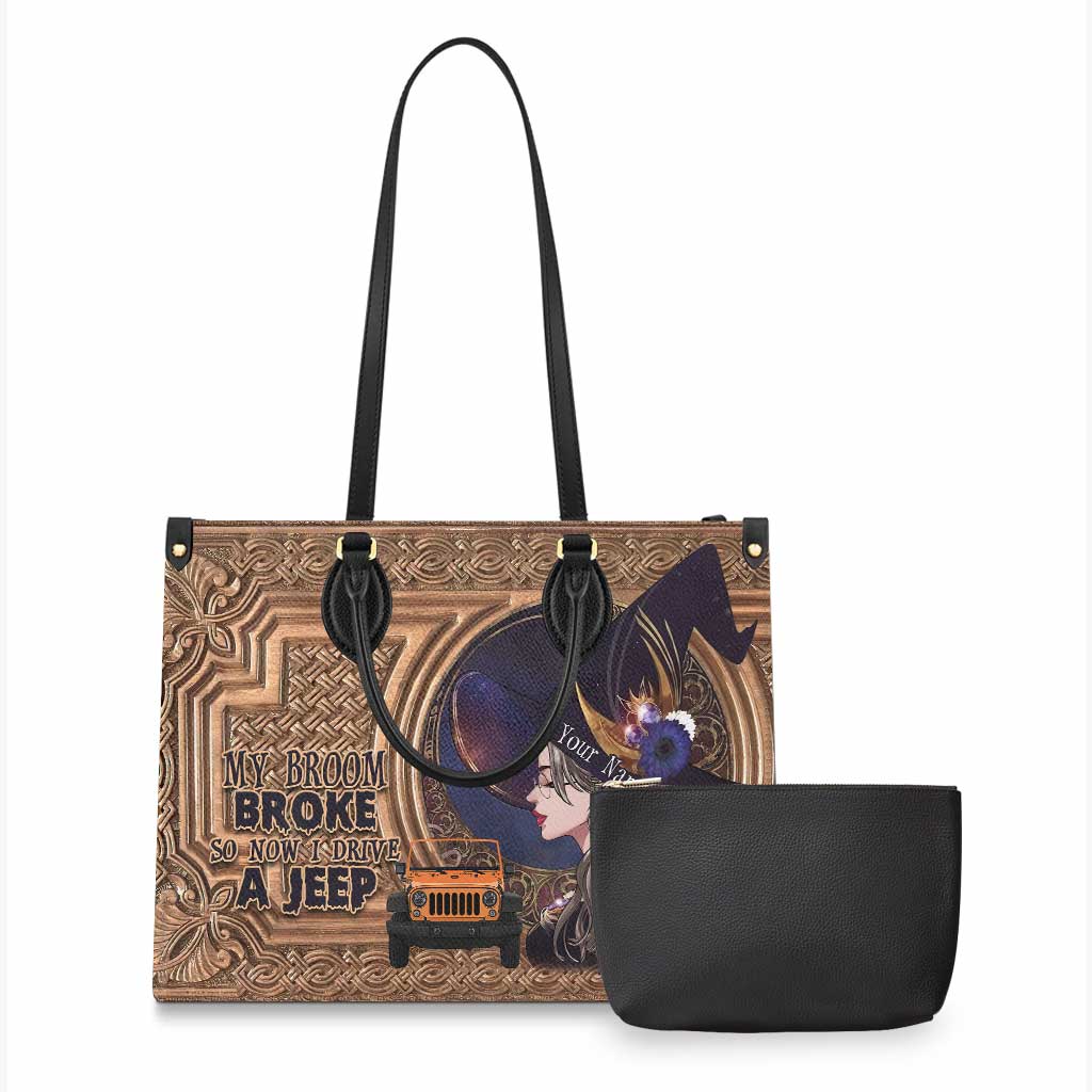 My Broom Broke - Personalized Halloween Car Leather Handbag