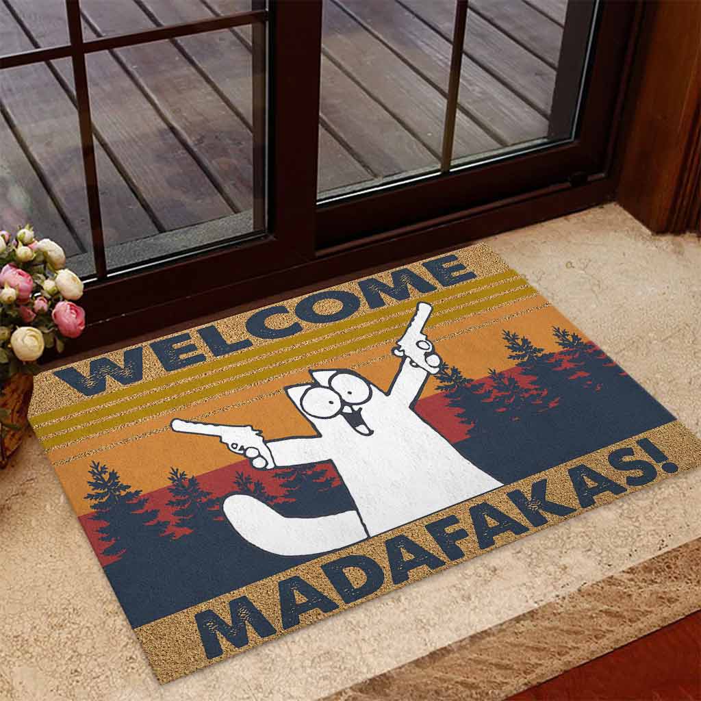 Welcome Madafakas - Cat Coir Pattern Print Doormat