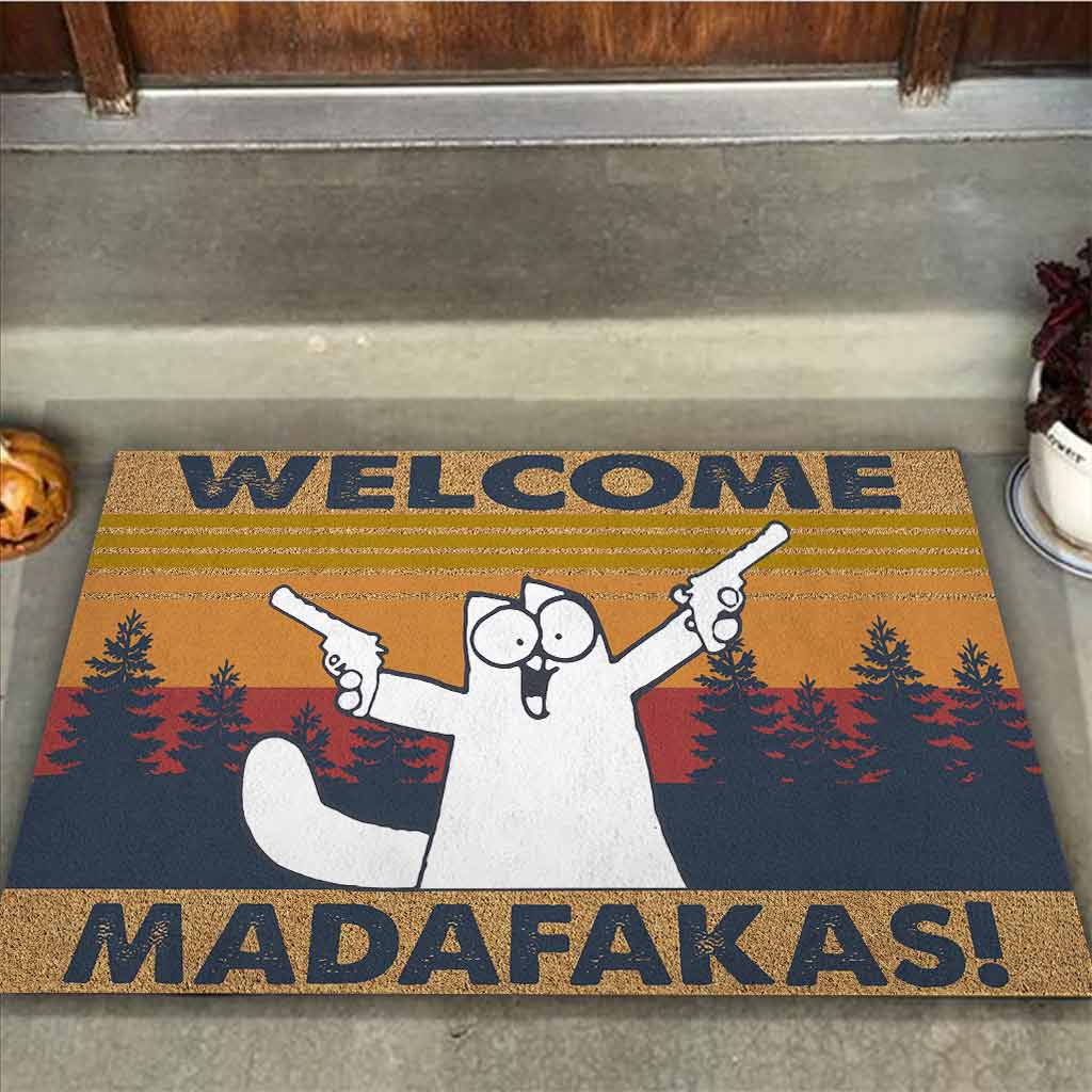 Welcome Madafakas - Cat Coir Pattern Print Doormat