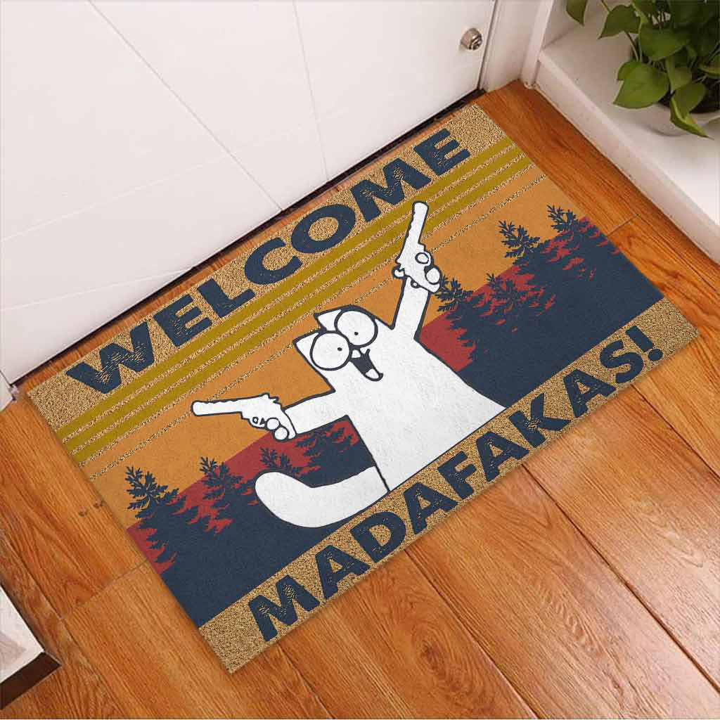 Welcome Madafakas - Cat Coir Pattern Print Doormat