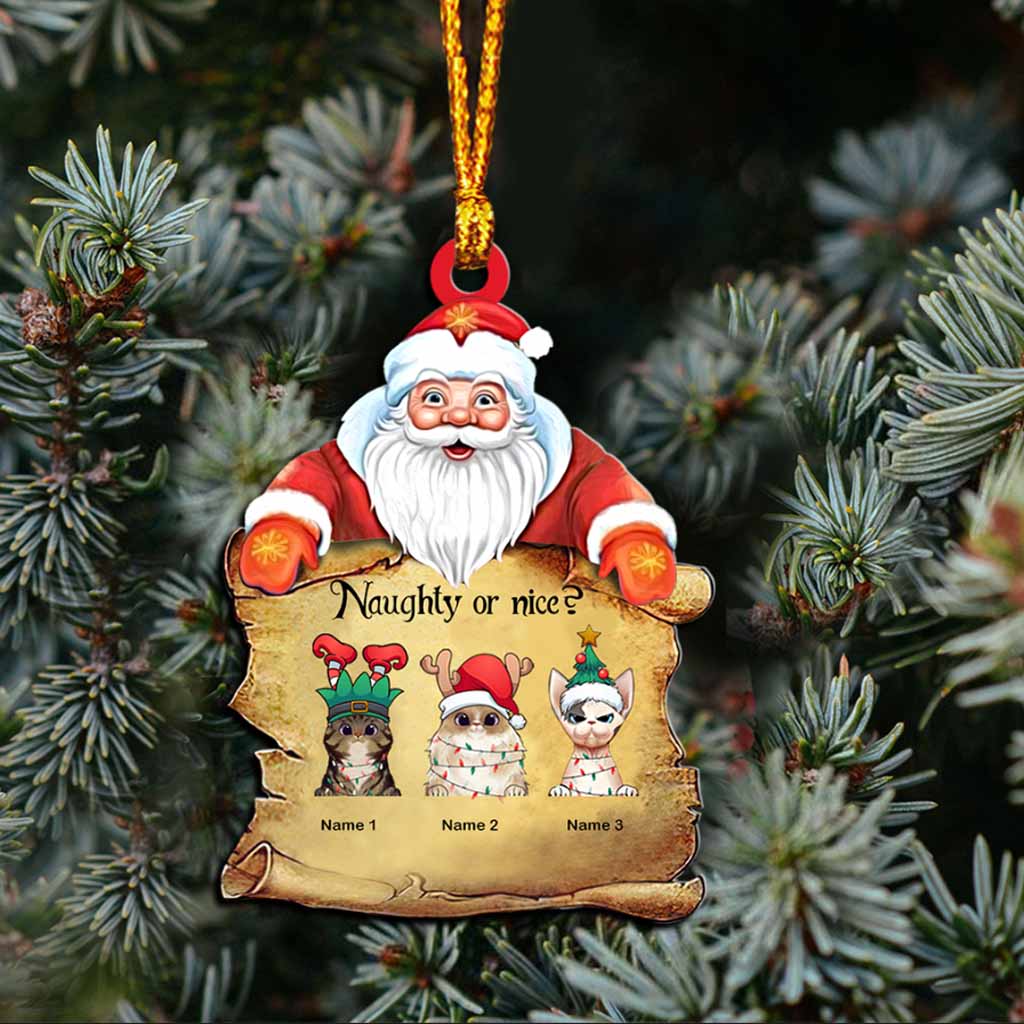 Naughty Or Nice - Personalized Christmas Cat Ornament (Printed On Both Sides)