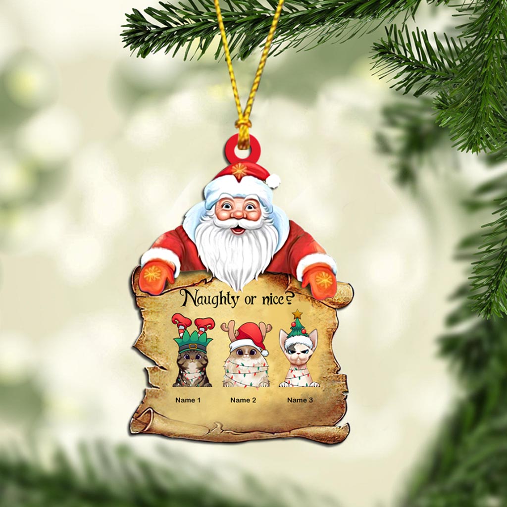 Naughty Or Nice - Personalized Christmas Cat Ornament (Printed On Both Sides)