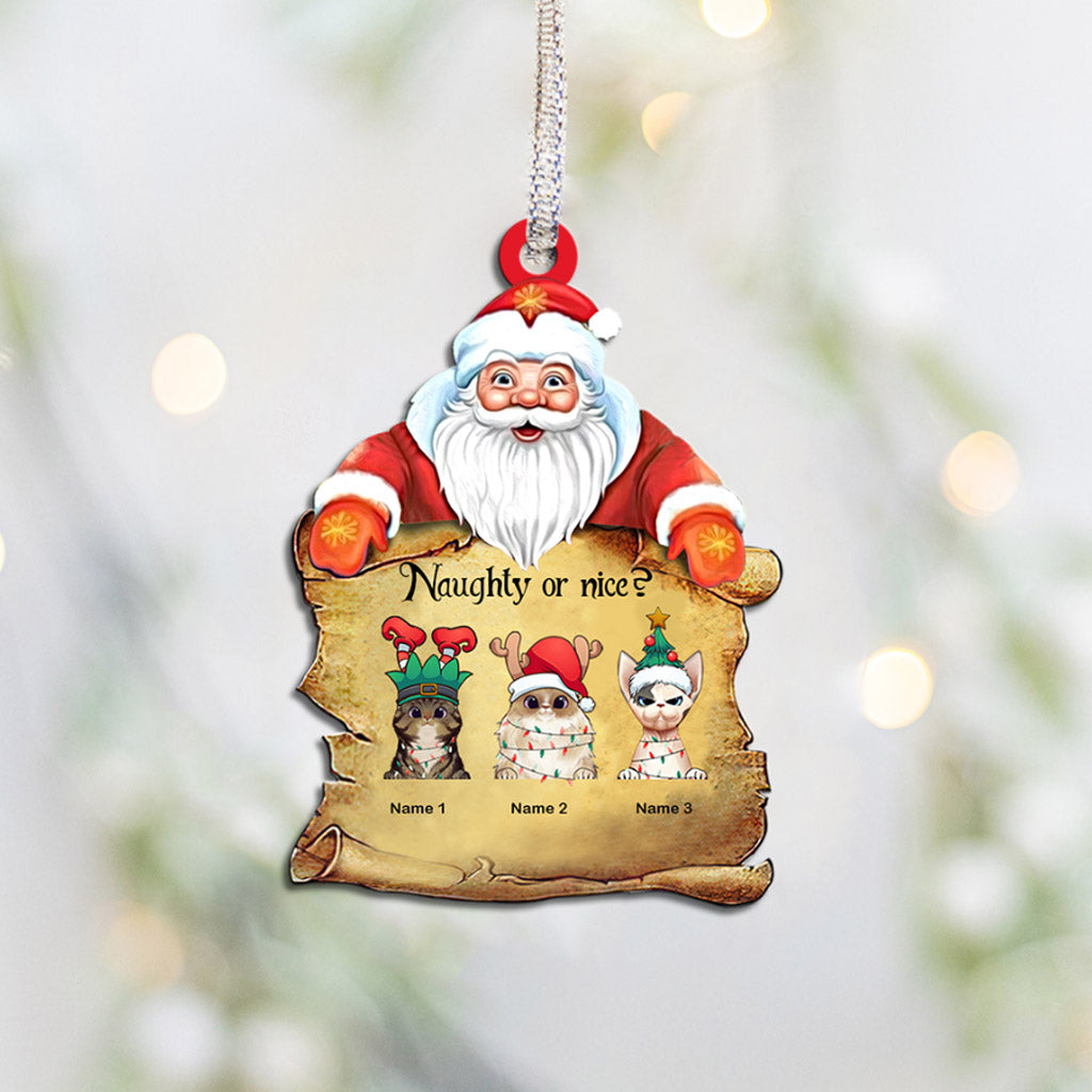 Naughty Or Nice - Personalized Christmas Cat Ornament (Printed On Both Sides)